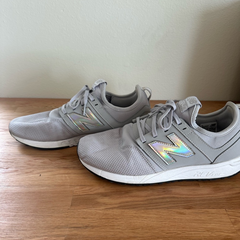 New Balance Gray Sneakers with Iridescent Logo - Size 11